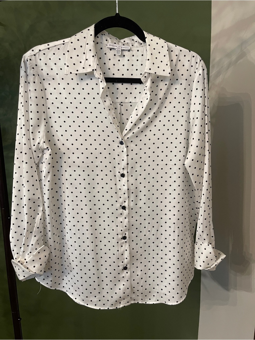 Polka Dot Button-Front Blouse in White and Black